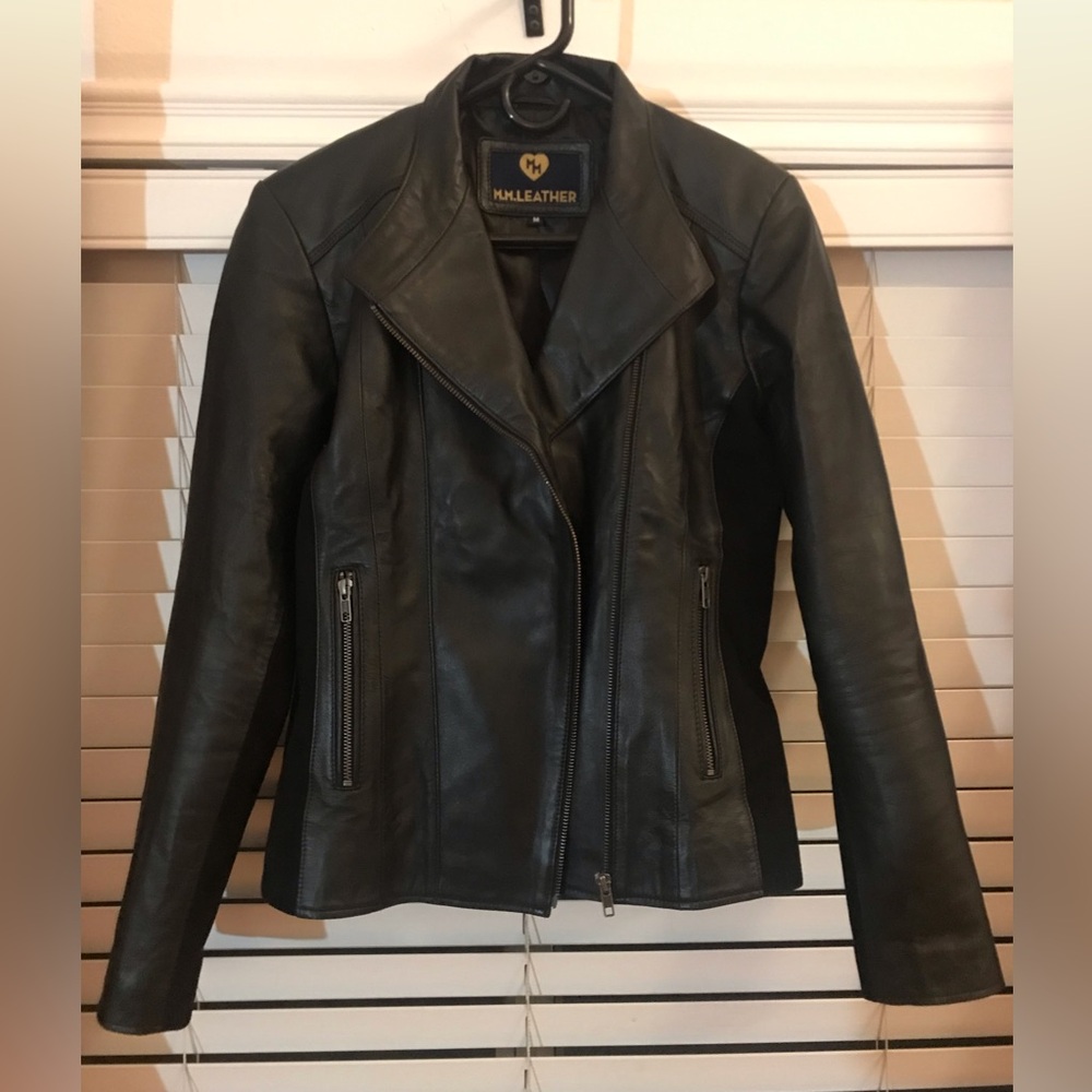 Unisex Black Leather/Partially Suede Jacket